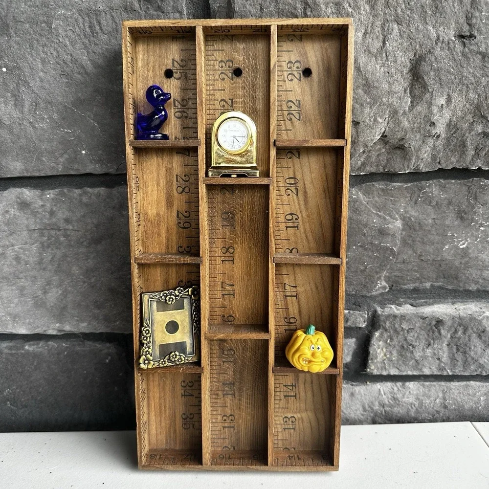 Vintage Upcycled Ruler Yard Stick Trinket Knick Knack Wall Shelf Cottage Granny